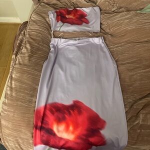Floral Two-Piece Set with Red and Purple Design